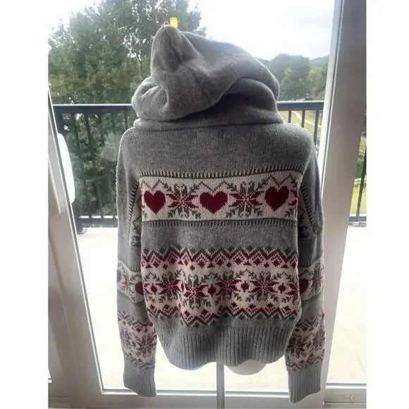 Kaisley Hoodie Sweater Heart Design Pom Pom Drawstring Fleece Lined Hood Sz M - Picture 2 of 5